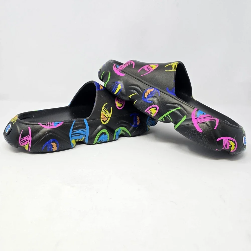 Champion Kids Hyper Slide Black Multicolor Scribble Logo Platform Sandals Size 5